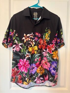 NWT Johnny Was Black Kairi Tropical Floral Button Down Shirt Size Small